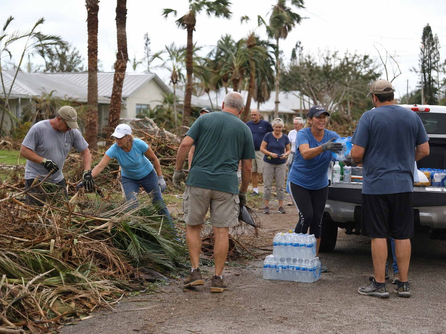 Neighbors cleaning up and recovering after a hurricane